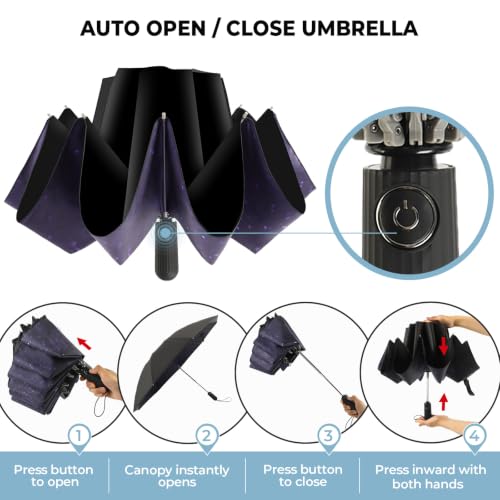 ZDSSM Inverted Umbrella for Rain, Compact Windproof Auto Open Close - color: Starry Sky
