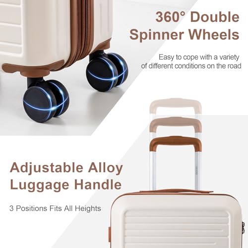 OUZZO Expandable Luggage Sets 5 Piece PC Hardshell Lightweight 20/24/28‘’ - color: white, size: 3 Piece Set-20"/24"/28"