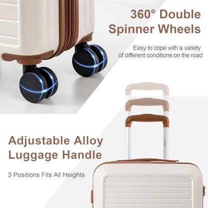 OUZZO Expandable Luggage Sets 5 Piece PC Hardshell Lightweight 20/24/28‘’ - color: white, size: 3 Piece Set-20"/24"/28"