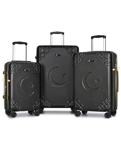Somago 3 Piece Luggage Set with Cup Holder, Expandable 25% Capacity Suitcase with Shock-Absorbing Braking Spinner Wheels Moon Star Design Hardside Suitcase with TSA Lock (Black,Expandable Sets) - color: Black, size: Expandable 3-Piece Set(20/24/28)