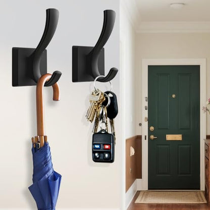 TOFIIGREM Black Towel Hooks, Coat Robe Hooks Bathroom Entryway Mudroom Pool Hooks for Wall Mount Hanging Towels Bathrobe Key Hat Backpack (2 Pack, Black) - color: Black, size: 2 Pack