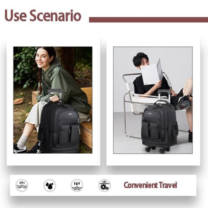 Professional Rolling Laptop Backpack, Grey, Multi-Compartment Design with Wheels, Large Capacity Travel Business Bag (Grey)