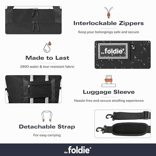The Foldie Foldable Travel Bag for Women - 40L Weekender Bag with Multiple Pockets - Carry On Expendable Travel Bag - color: Black