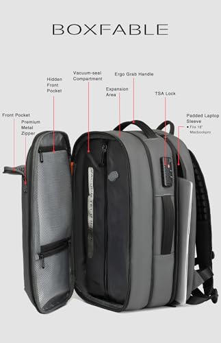 45L Travel Backpack with Vacuum Compression System Fits 16" Laptop | Expandable Carry On Backpack with Pump, Water Resistant, TSA Lock, Vacuum Backpack for Travel & Business - color: Gray B