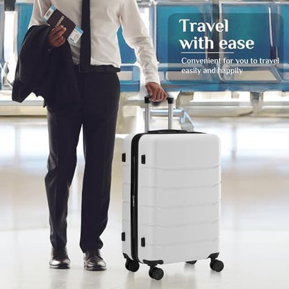 OLIXIS 28 Inch Luggage, Hardside Checked Suitcase with Spinner Wheels, Lightweight ABS Hard Shell Travel Luggage, TSA Approved Lock, Expandable Large Suitcase for Business & Travel–White - color: White, size: 28 IN