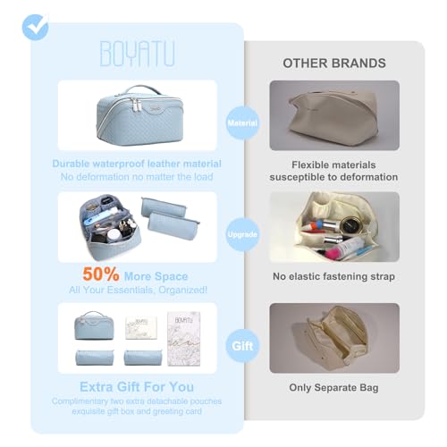 BOYATU Travel Makeup Bag Cosmetic Bags for Women: 3 Pcs Set Make up Bag - color: L05 Light Blue