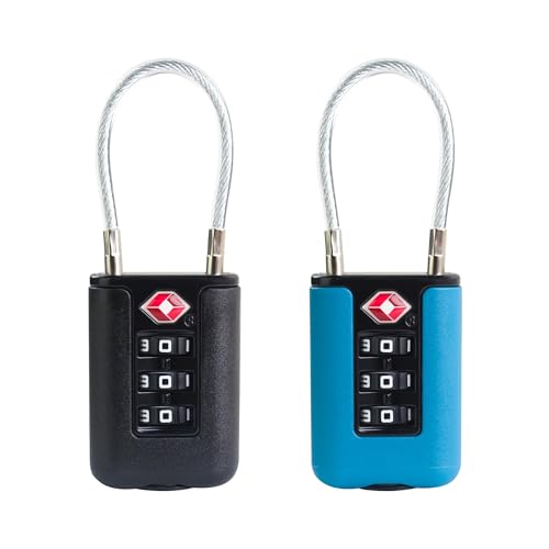 Luggage Locks TSA Approved 2 Pack, Small Padlock Combination, TSA Locks for Luggage, Cabel Combo Padlock with Code, for Suitcase, Backpack Zipper, Locker, Gun Case, Ammo Can (Black+Blue) - color: Black+Blue