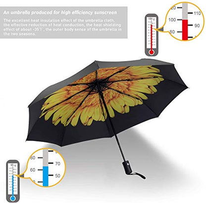 SY COMPACT Travel Umbrella - Windproof Automatic Compact Umbrellas for Rain - color: UPF-Flower yellow