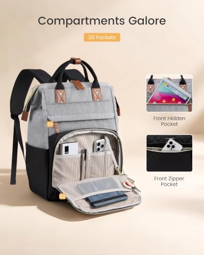 LOVEVOOK Laptop Backpack Women Quilted Teacher Nurse Work Backpack Purse - color: Black Gray, size: 15.6 inch-Cup