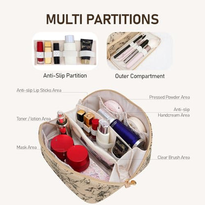 Large Capacity Cosmetic Bag for Women, Waterproof PU Leather Makeup Bag for Travel,Toiletry Bag Make up Organizer with Divider and Handle (Lighting Coffee) - color: Lighting Coffee