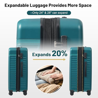 Merax Luggage Sets Front Opening,2 Piece Hardshell Suitcase with Bag - color: Dark Green+bag, style: 2-piece Set