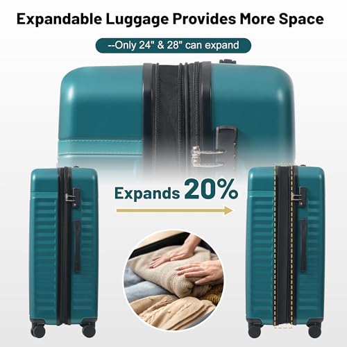 Merax Luggage Sets, Durable Hardshell 3 Piece Suitcase with Bags - color: Dark Green+bag, style: 3-piece Set(20/24/28)