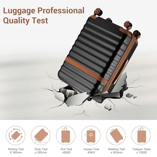 Kono 3-Piece Luggage Set 20/24/28in Expandable Hardside TSA Lock Black - color: Black/Brown, size: 3-piece set (20/24/28)