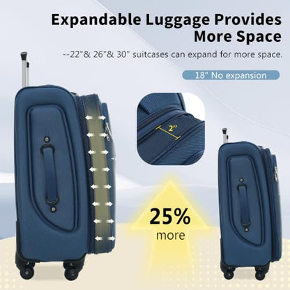 Merax Softside Luggage Set 4 Piece,18/22/26/30 Expand Suitcase,Deep Blue - color: Deep Blue, size: 18/22/26/30