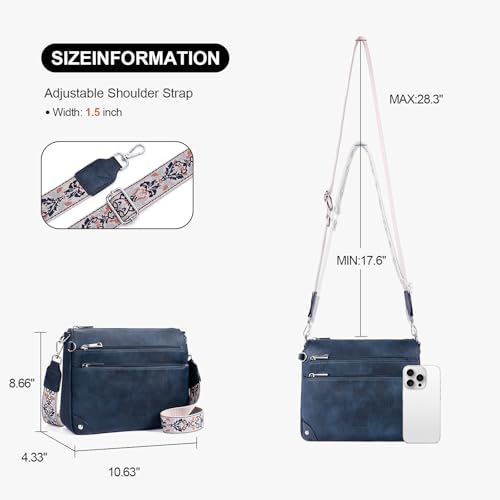Crossbody Bag for Women, RFID Vegan Leather Medium Purse - color: Blue