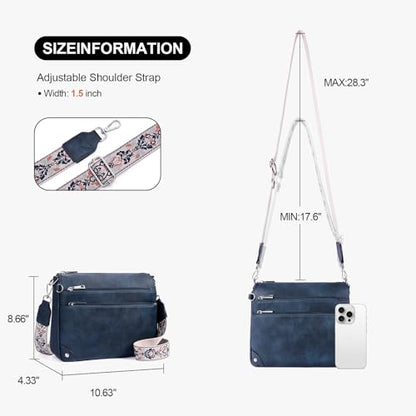 Crossbody Bag for Women, RFID Vegan Leather Medium Purse - color: Blue