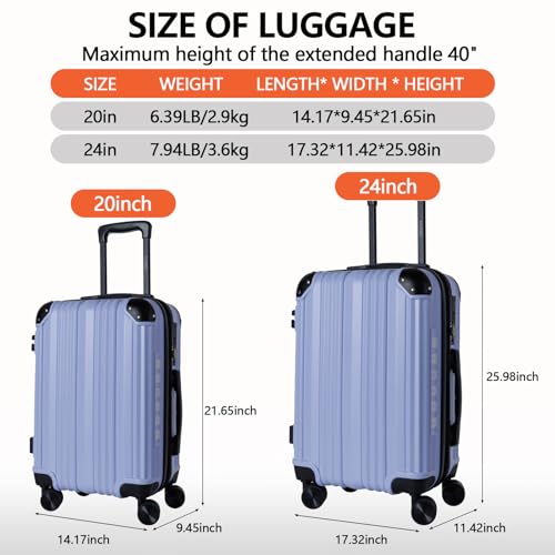 OUZZO Luggage Sets 2 Piece Expandable Durable Hardshell with TSA 20/24 inch - color: Purple, size: 20/24 inch