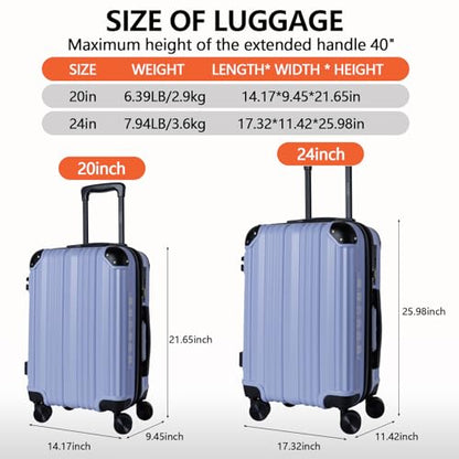 OUZZO Luggage Sets 2 Piece Expandable 20/24 Inch Suitcase with Double Spinner Wheels Lightweight ABS+PC Hardshell Travel Suitcase Sets with TSA Lock USB Port Business & Family Trips - color: Purple, size: 20/24 inch