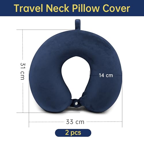 Philbinden 2 Packs Travel Neck Pillow Cover, Reusable U Shaped Neck Pillow Washable Soft Smooth Airplane Pillow Cover (Only Pillow Covers,No Filler) - color: Dark Blue