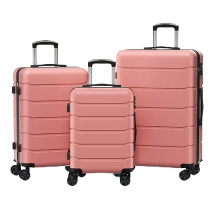 NEWBULIG 3 Piece Expandable Luggage Set, Hard Shell Suitcase, Pink - color: Pink, size: 3-PCS Set (20/24/28 Inch)