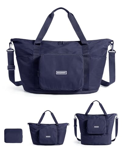 BAGSMART Foldable Travel Bag, 37L Expandable Personal Item Bag, Navy Blue - color: Navy Blue