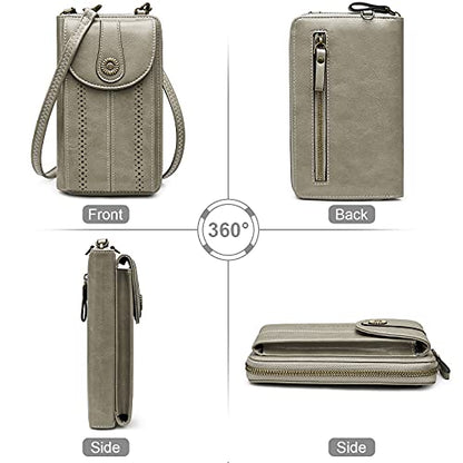S-ZONE Women RFID Blocking Crossbody Cell Phone Purse PU Leather Wallet - color: Grey