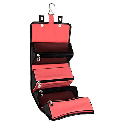 Lencca Stowaway Premium Utility Organizer Bag | Compact Travel Roll-Up Pouch with Detachab – Hanging Toiletry Travel Organizer with 4 Removable Pouches, Water-Resistant - color: Red