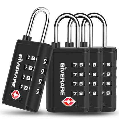 4 Pack TSA Approved Travel Luggage Locks 4-Digit, Open Alert Suitcase Combination Lock, Keyless Zipper Padlocks, TSA Accepted Compatible Padlock for Gym Locker, Golf Bag Case, Anti Theft-Black