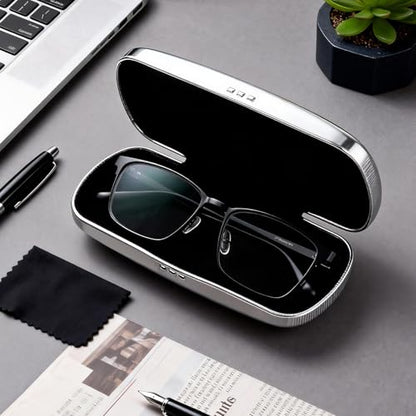 Hifot Metal Eyeglass Case Hard Shell, Aluminum Spectacles Box Sunglasses Case for Men Women, Reading Glasses Holder - color: Silver-2