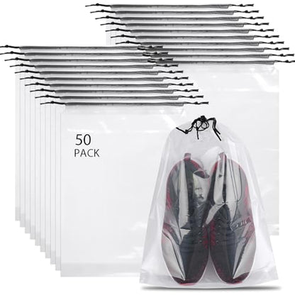 50 Pack Shoe Bags for Travel, Clear Travel Shoe Bags for Packing Waterproof - color: Clear