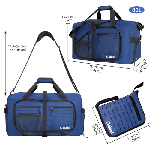 Goloni 80L Foldable Duffle Bag for Travel, Large Waterproof Luggage Bag - color: Blue