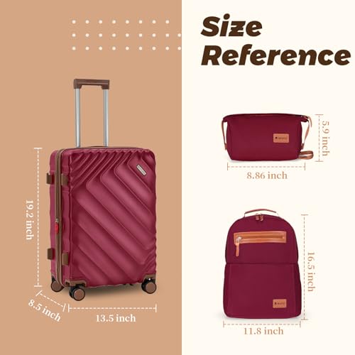 Rosamo 3-Piece Hard Shell Expandable Luggage Set, Airline Approved Carry-On - color: Red