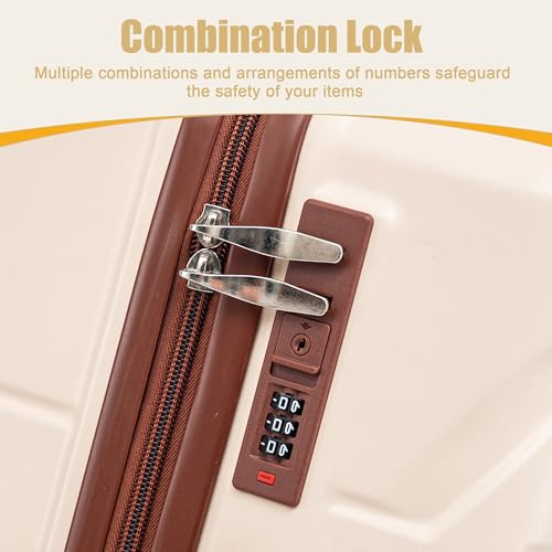 28 Inch ABS Hard Shell Large Luggage With Combination Lock and Side Hooks, Beige - color: Beige, size: 28 Inch