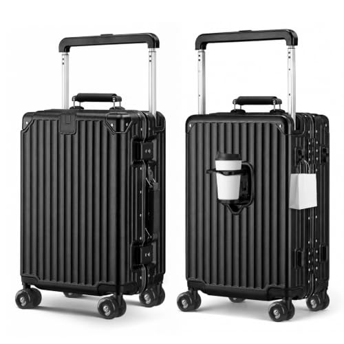 Xtaeptos 20 Inch Wide Handle Carry on Luggage with Cup Holder, Hardside - color: All Black