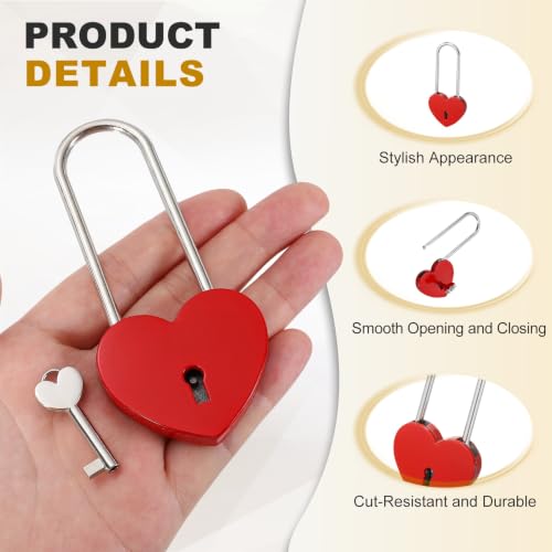 PATIKIL Mini Heart Lock w/Key 1.8x3.9 Heart Shaped Padlock Red - color: Red, size: 1.8"x3.9"