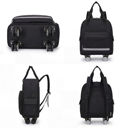 Backpack With Wheels, Large Foldable Backpack For Travel, Collapsible Duffle Bag With Carry On Design, Detachable 4 Spinner Wheels - Black
