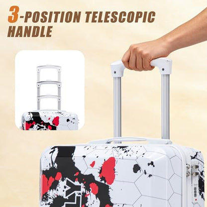 Hardside Luggage Sets, Lightweight Stripes Suitcase with Spinner Wheels, Black-PC - color: Black-PC, size: 20/24/28 Inch