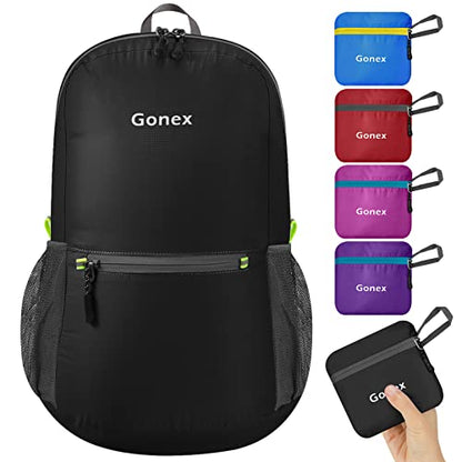 Gonex Packable Daypack Backpack 20L Lightweight Foldable Travel Bag - color: Black