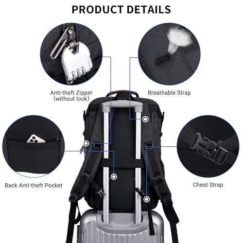WITZMAN Canvas Travel Backpack for Men Multiple Pockets - color: Black