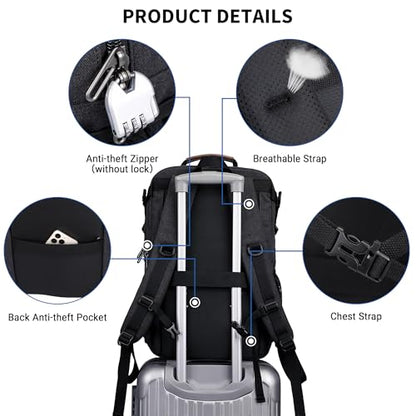 WITZMAN Canvas Travel Backpack for Men Multiple Pockets - color: Black