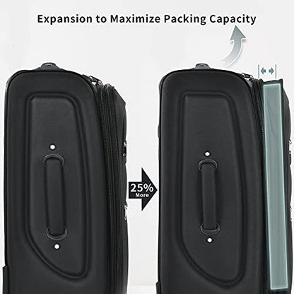 Merax Suitcase Set Softside 3-Piece Expandable Luggage with Travel Bag - color: Black(22/26/30/Bags)