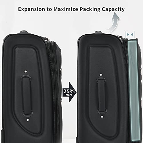 Merax Luggage Set, Softside Suitcase 3 Piece, Expandable Lightweight - color: Black-22/26/30/DB/TB
