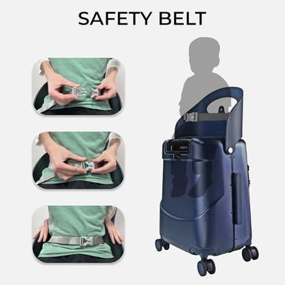 MiaMily Carry On Plus Ride-On Luggage with Built In Seat for Kids & Adults - color: Navy Blue