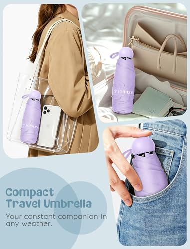 Jorilis Mini Compact Travel Umbrella with Case, Pocket Size UV Sun & Rain - color: Purple