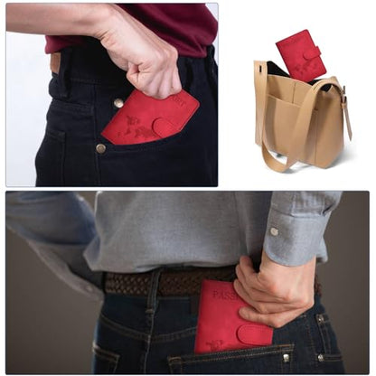 Passport Holder Cover Wallet Case RFID Blocking Card Slot Travel Essentials - color: Red