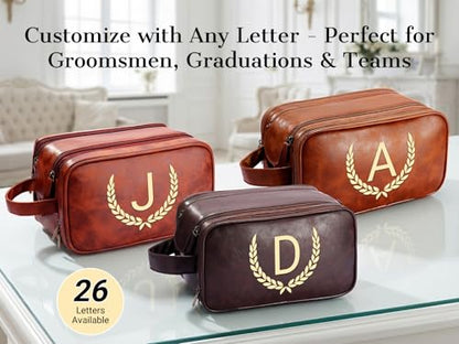 OXYEFEI Personalized Gifts for Men, Personalized Large Toiletry Bag for Men,Custom PU Leather Waterproof Mens Toiletry Travel with Initial Essential Dopp Kit Shaving Bag (B, Light Brown) - color: Light Brown, style: B