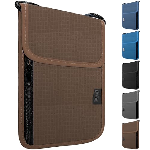 Travel Neck Wallet with RFID Blocking - color: Brown