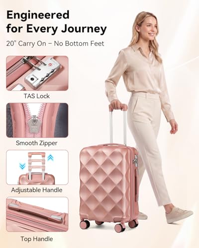 Somago Luggage Sets 5 Piece Hardside 20"/24"/28" with Duffle Toiletry Pouch - color: Rose Gold, size: 5 Piece Set