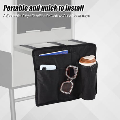 Lasuroa Airplane Seat Back Organizer & Storage - Premium Oxford Cloth Tray Table Cover with Separate Pockets (Black)