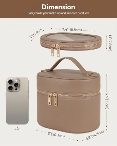 Prite 2 Pcs Makeup Bag Set Travel Cosmetic Case with Clear Pouch for Women - color: Taupe Gray